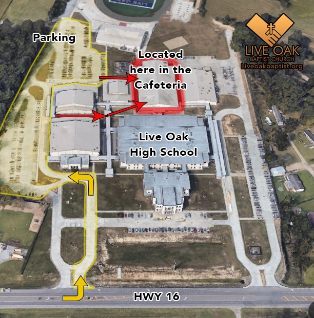 Map of live oak high school depicting where to enter and park